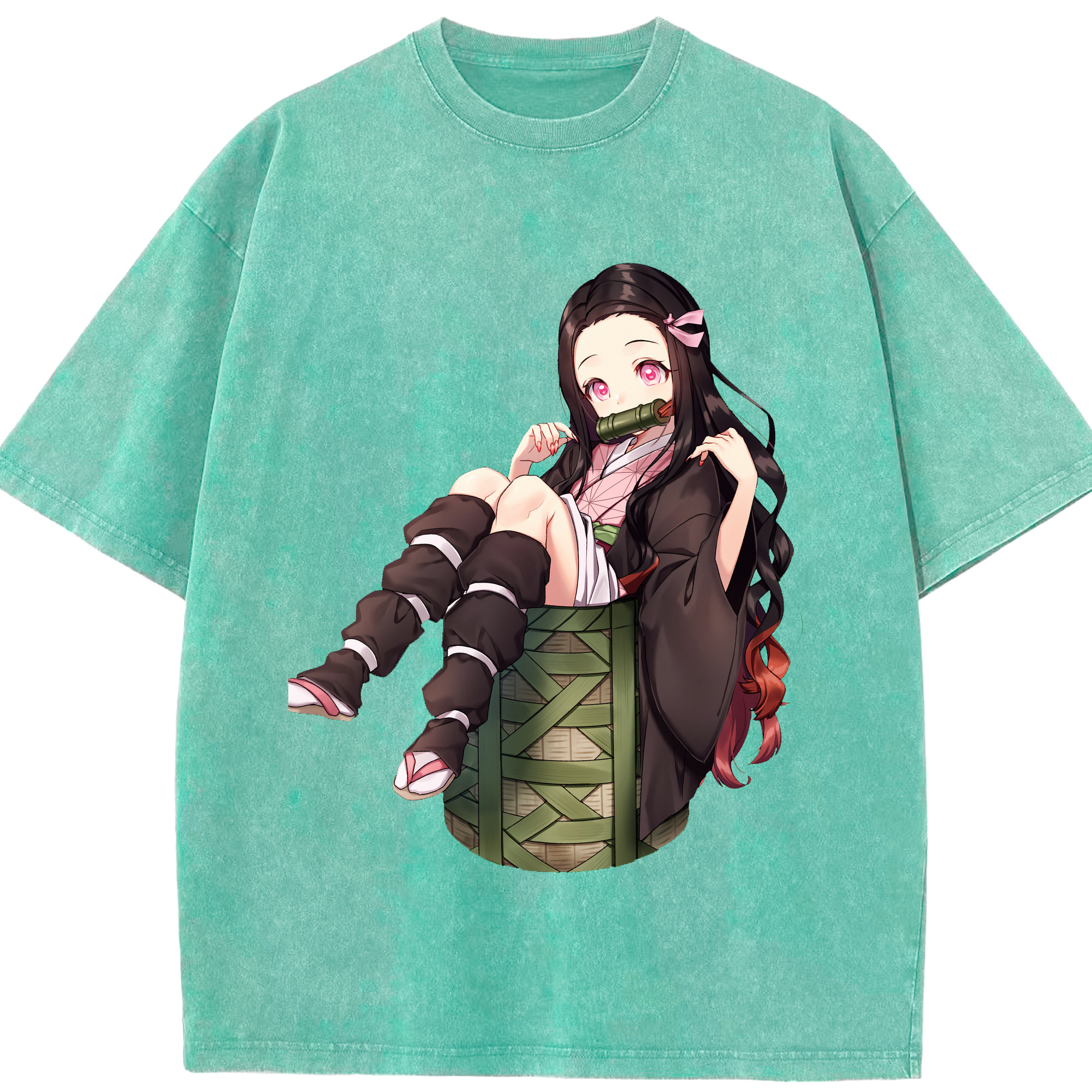 （画像用） 鬼滅の刃（きめつのやいば）竈門 禰󠄀豆子／かまど ねずこ Kamado Nezuko 綿100% ヴィンテージ風 半袖Tシャツ（フロントプリント）